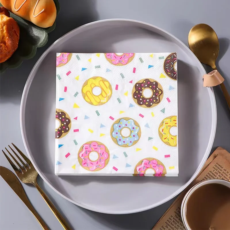 20Pcs Donut Print Disposable Napkins Party Wipes