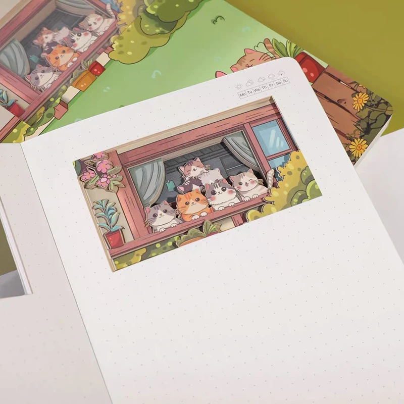 Notatnik A5 z papieru wycinanego 3D w kształcie kotka, dziennik z kreskówkami, prezent dla ucznia, zeszyt. — zdjęcie produktu 5
