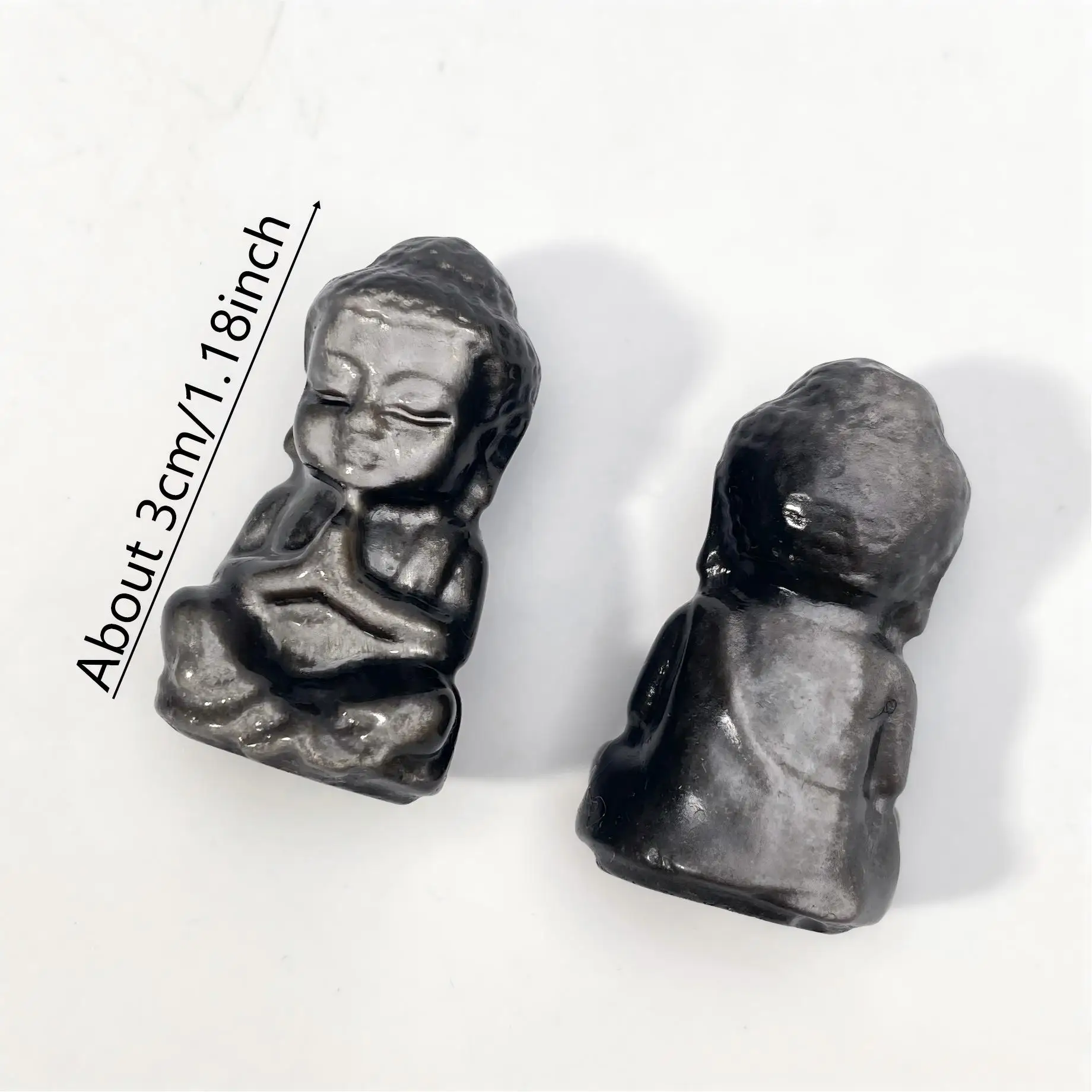 1pc Natural Silver Obsidian Baby Buddha Carving Crafts, Crystal Ornament, Creative Home Office Desktop Decorations, Perfect Gift