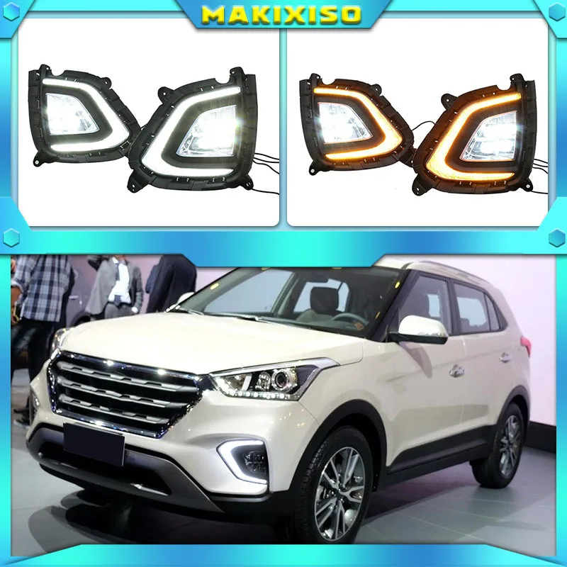 

2PCS DRL LED Daytime Running Light fog lamp Cover DRL with yellow turn signal For Hyundai Creta IX25 2017 2018 2019 2020