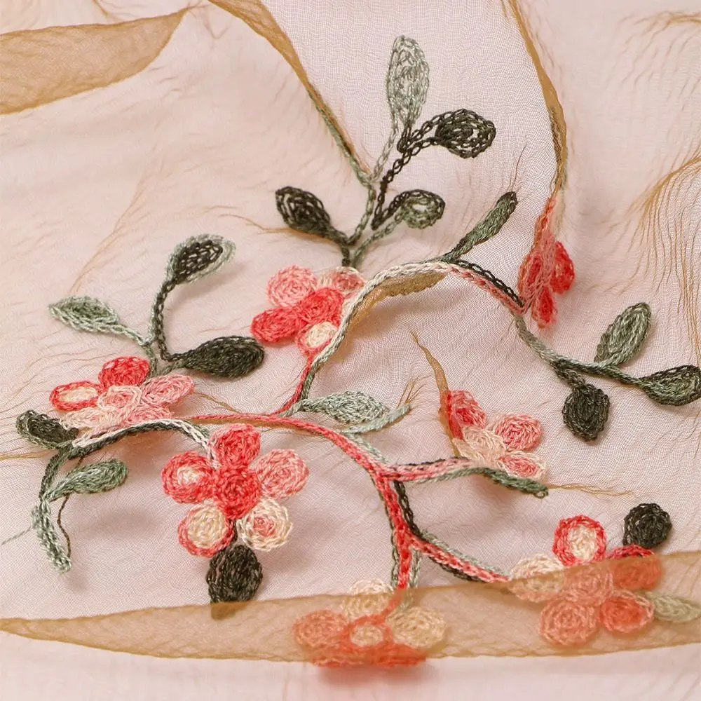 

High Quality Plum Blossom Embroidery Lace Square Scarf Thin Vintage Neck Tie Shawl Wraps Foulard Bandana for Women