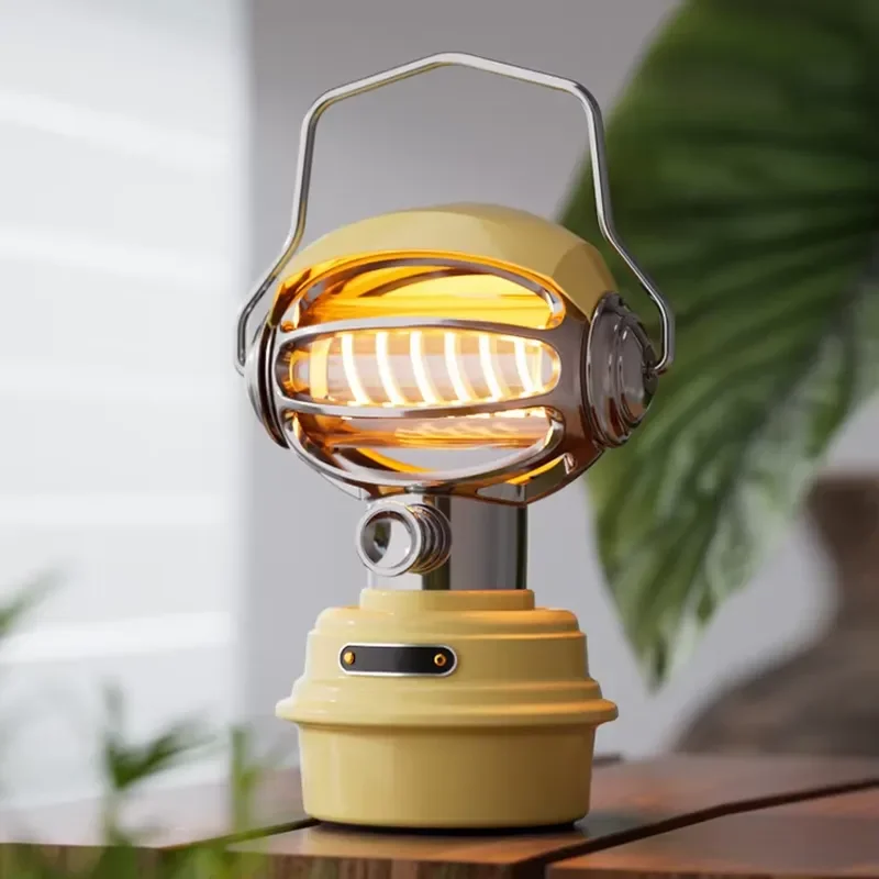 Portable LED Camping Light USB Rechargeable Waterproof Hanging Lantern Adjustable Brightness Retro Outdoor Tent Lamp for