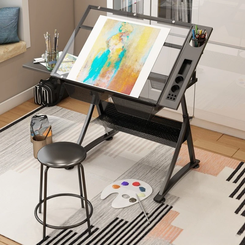Drawing table, painting, liftable table, fine glass, painting, drawing, computer designer, desk, workbench, table