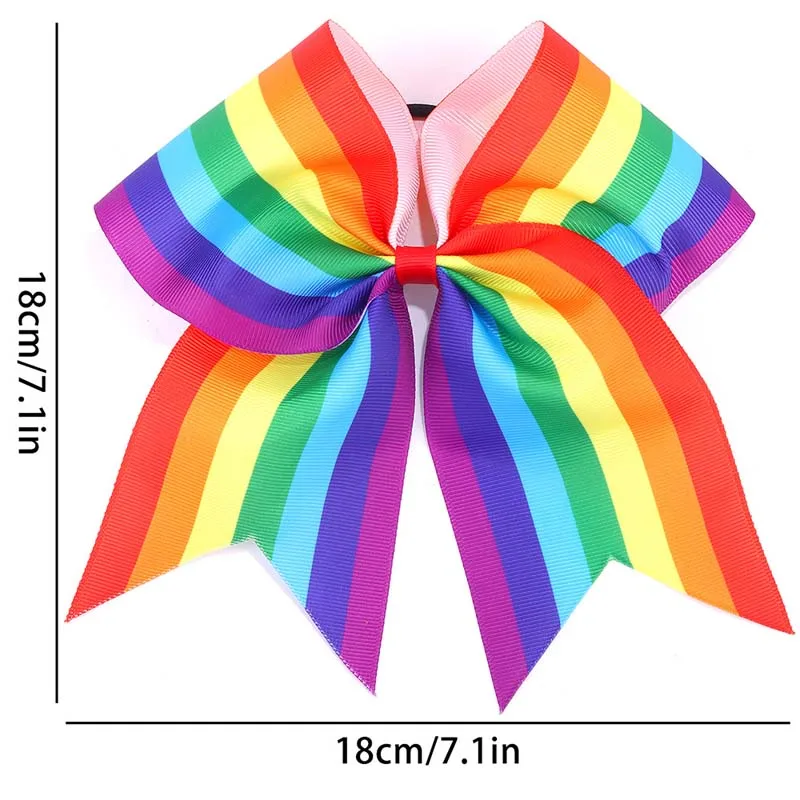 ncmama 7inch  Pride Day Elastic Cheer Bow Hair Bows Boutique Rainbow Hair Ties Girls Ponytail Holder Headwear Hair Accessories