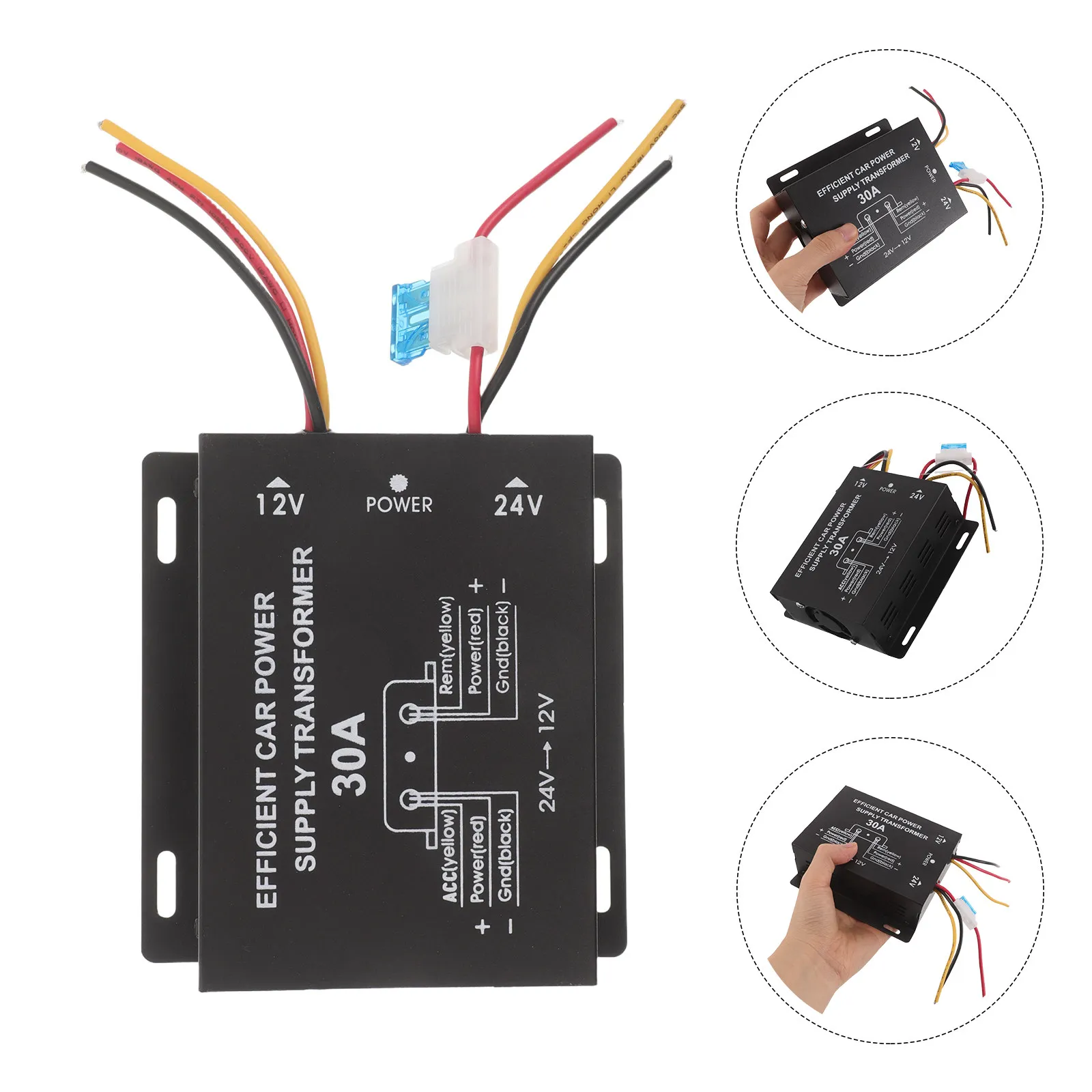 Portable 30A Automotive Power Converter Module 24V to 12V Step Down Transformer for Car Amplifiers Subwoofers and GPS Units