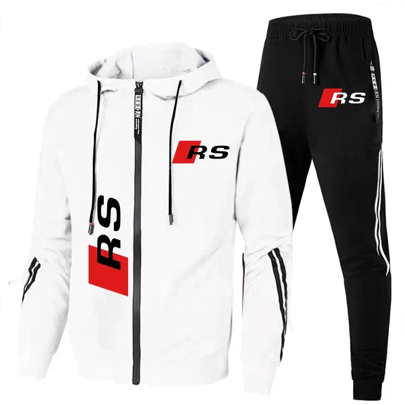 Męska odzież jesienno-zimowa Dres z nadrukiem logo Audi RS Odzież sportowa Bluza+Spodnie Komplet dresowy Casualowy dres sportowy Audi Bluza z kapturem
