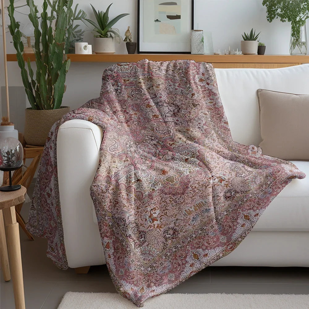 Boho Throw Blanket Vintage Ethnic Pattern Bed Sofa Decorative Blanket for Living Room Bedroom 130cm