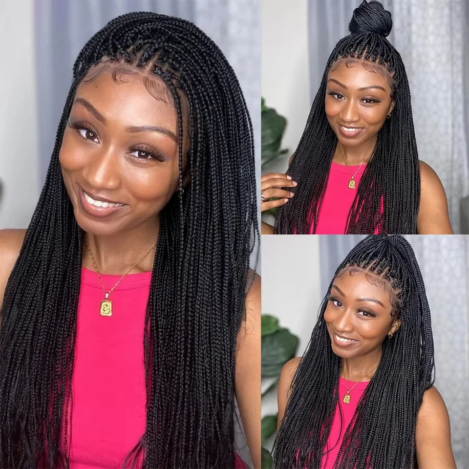 Afro Faux Locs Crochet Cornrow Braided Wig Synthetic Full Lace Knotless Box Braids Wig Side Part Lace Wig for Party Halloween