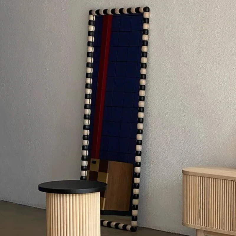 H light luxury black and white grid mirror square wall-mounted full-body mirror makeup mirror
