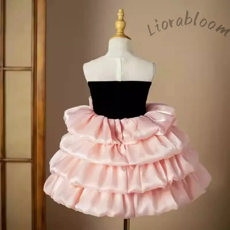 Abito da Cerimonia in Tulle Rosa con Fiocco per Bambine, Vestito Formale da Damigella, Abito da Bambina