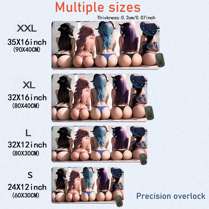 Mode Anime Meisje Muismat Grote Bureau Accessoires Bureau Pad Rubberen Basis met Gestikte Rand Muismat Antislip Bureaupad voor Kantoor