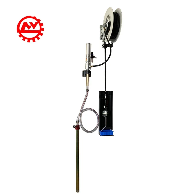 Wall Mount Pneumatic IBC Tank Barrel Lubricating Oil Drum Pump with Hose Reel Counter Meter