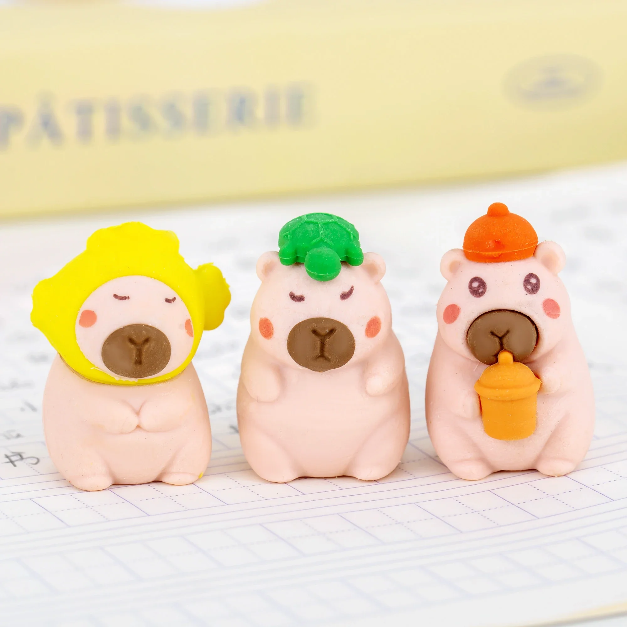 3Pcs/Lot Cute Capybara Pencil Eraser Rubber Kawaii Cartoon 3D Assembly Erasers for Kids Gift Student School Stationery Supplies