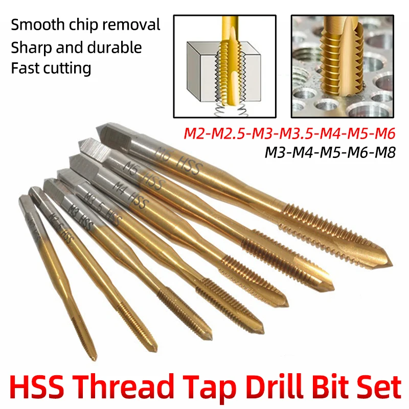 

﻿ HSS 6542 Titanium Coating Screw Tap Drill Bit M2 M2.5 M3 M3.5 M4 M5 M6 M8 M10 M12 Metric Straight Flute Thread Tap Hand Tools
