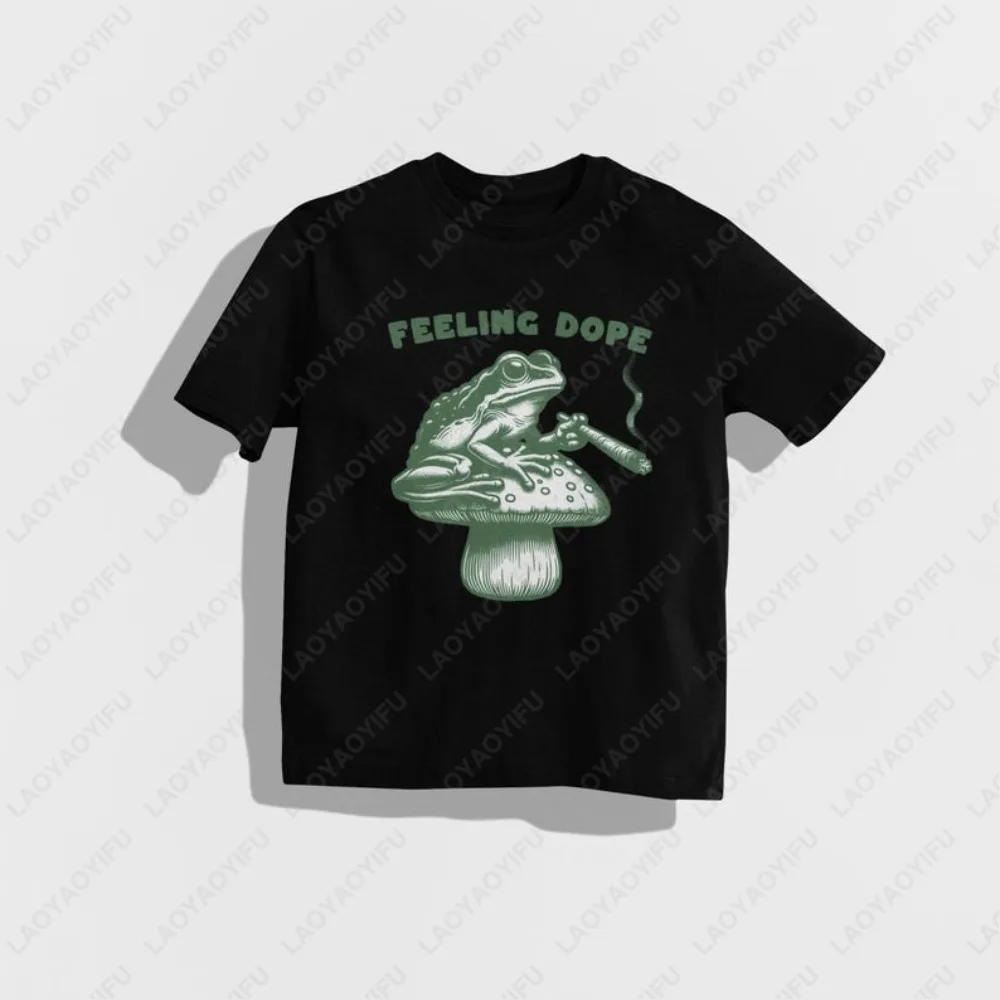 

Винтажная футболка Feeling Dope Frog, рубашка с изображением лягушки, забавная простая классическая рубашка с сорняком, волшебный гриб, подарок, хлопковая мужская одежда