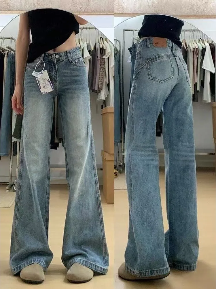 

plus Size Women's Vintage Flared Jeans Loose Straight Floor-Length Trousers for Pear Shaped Body Spring Autumn New Style