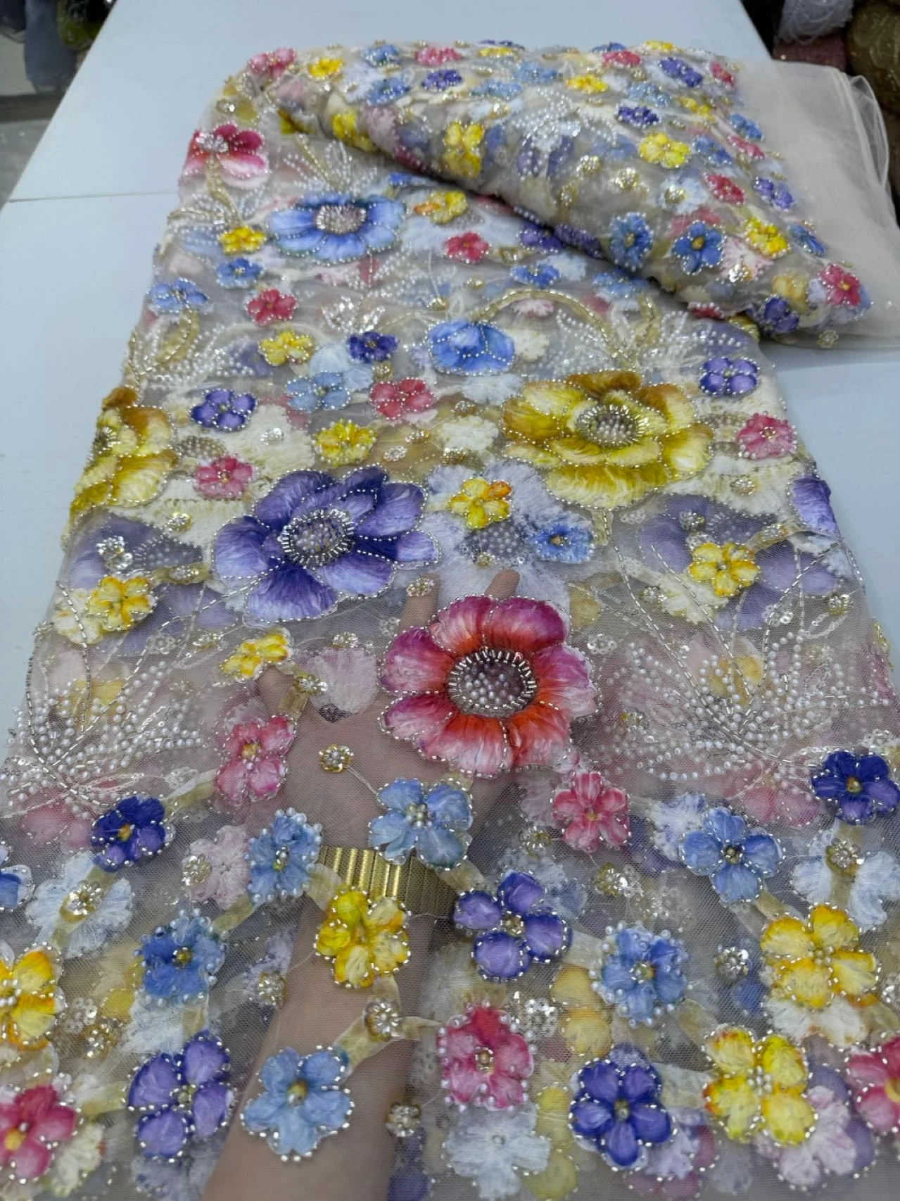 

Nigerian Sequins 2026 High-Quality Tulle Lace Fabric Embroidery African Net Cloth for Prom Dresses Beads 5 Yards JY519