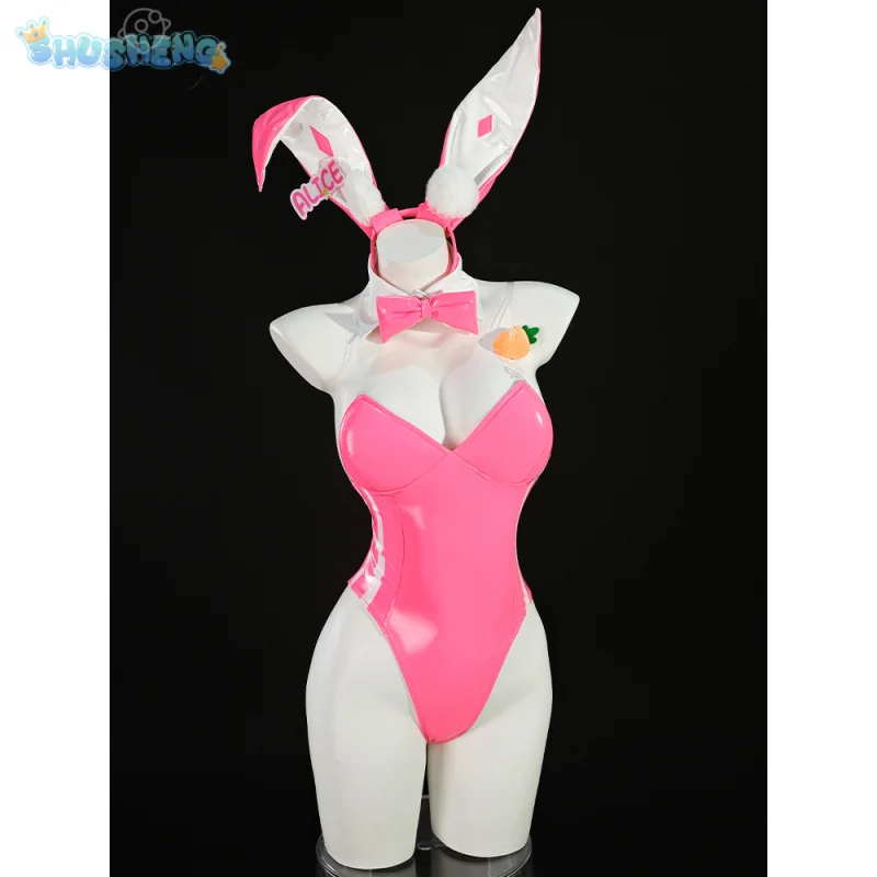 AL-1S أليس تأثيري حلي آلهة النصر: Nikke المرأة الحلو الوردي أرنب فتاة طوق عقدة خوذة مجموعة حفلة الهالوين #3