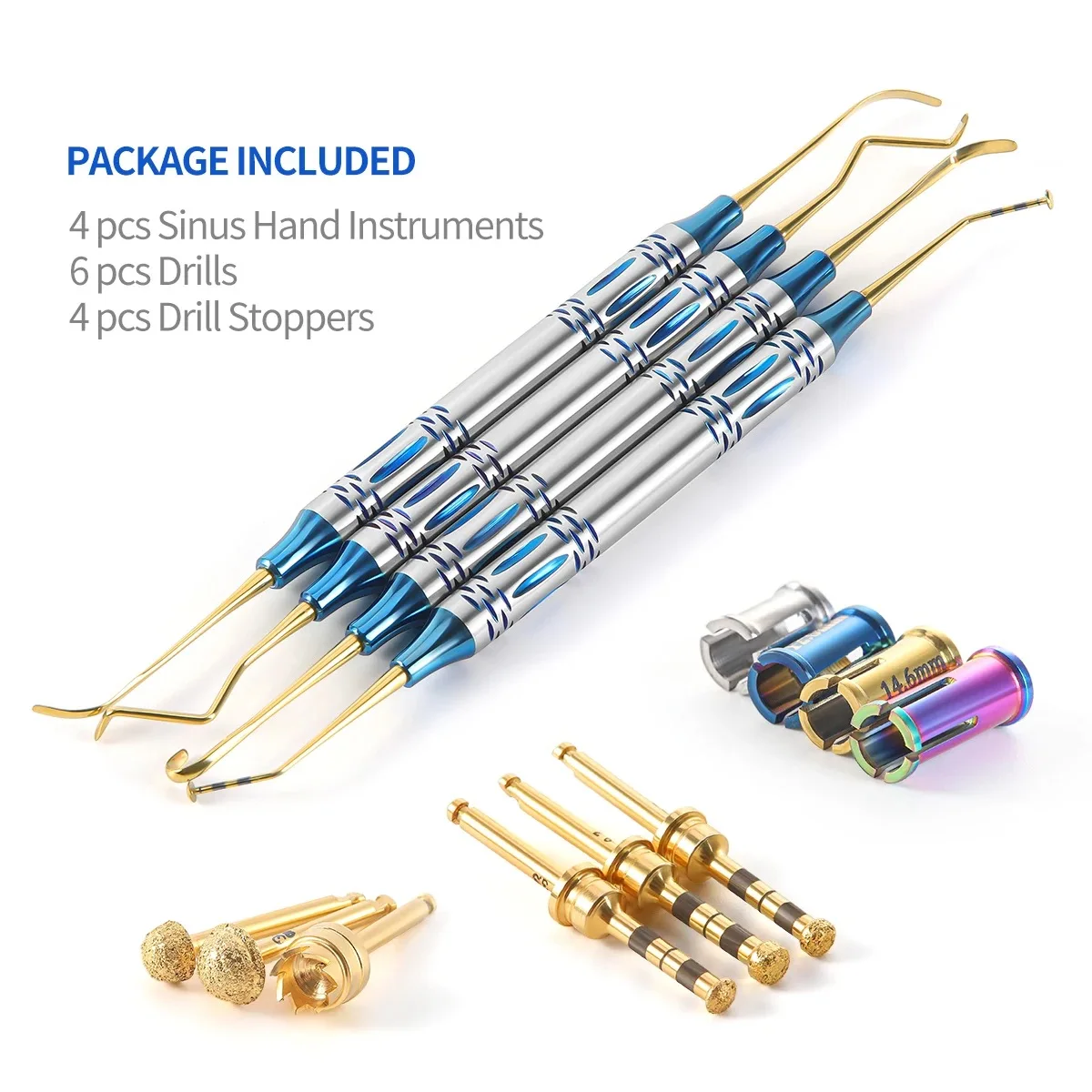Dental Maxillary Sinus Lift Tool Set with Diamond Grinding Head & Stop Ring Oral Implant Surgical Instrument