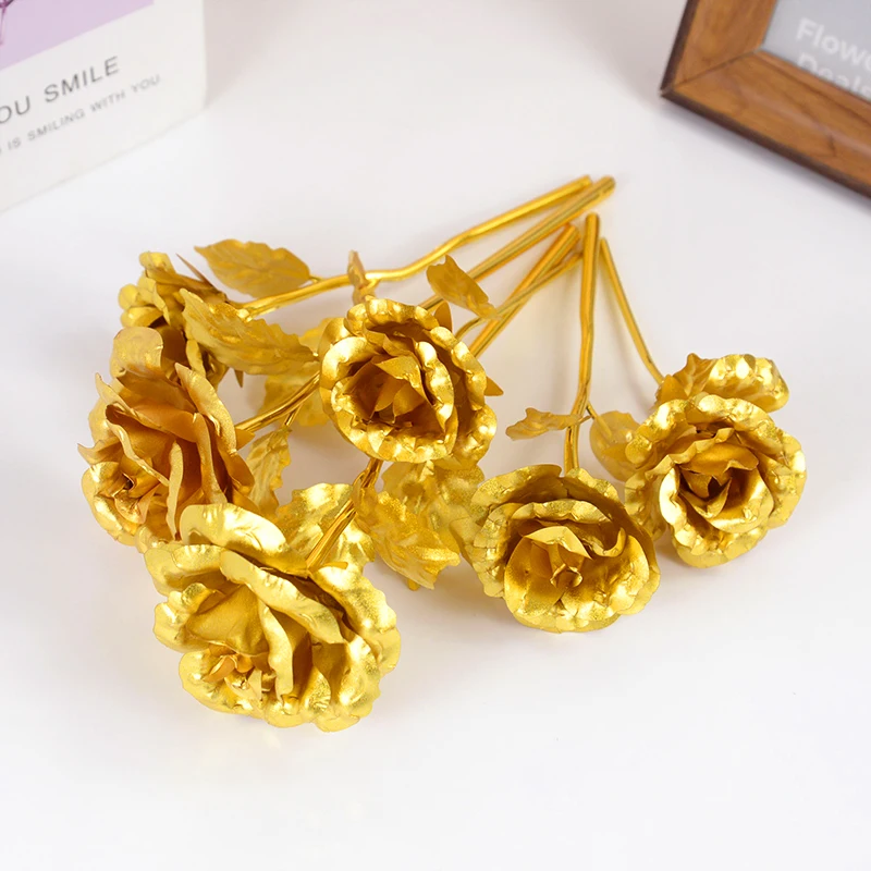 

1/2PC Gold Foil Rose Artificial Flower Forever Love For Valentine's Day Gift Girl Birthday Favor Wedding Party Decor Fake Floral