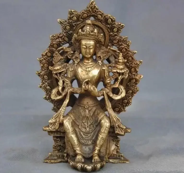 Copper Statue Tibetan Temple Buddhism Prayer Tara Guanyin Kuan-Yin Buddha Goddess Statue