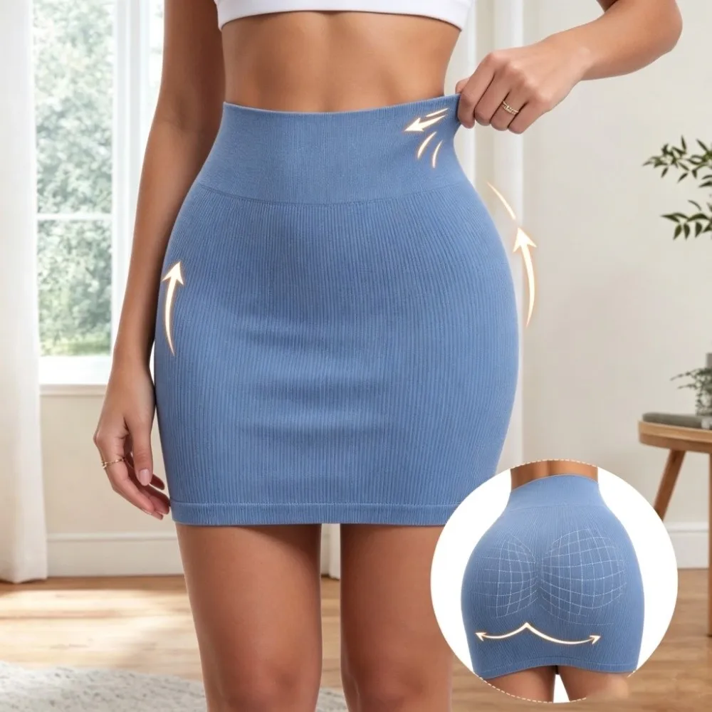 Half Body Skirt Mini Skirt Elastic Waist Slimming Design Business Skirt Spring Summer Autumn 1PC Knitted Skirt For Women