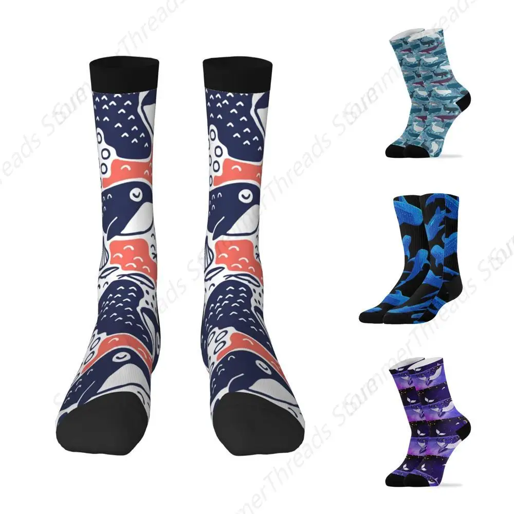 Whale Underwater blue white Socks for Kids Fashion Novelty Crew Sock for Boys Girls Gift