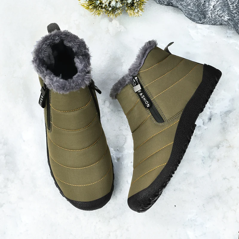 Waterproof Snow Boots Outdoor Winter Men Hiking Boots Non-slip Cold Proof Short Plush Lining Warm Trail Cross-country Snow Shoes