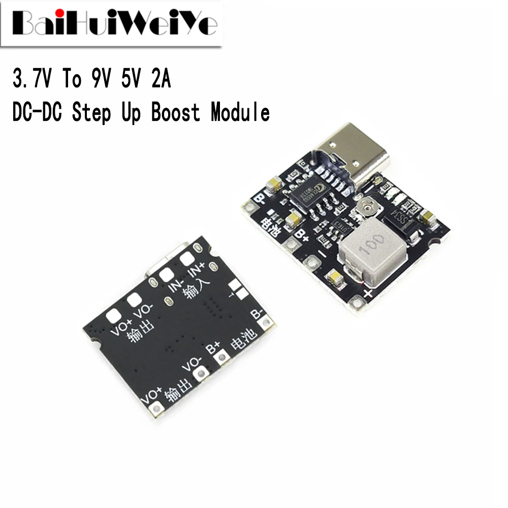 3.7v a 9v 5v 2a DC-DC step up boost módulo 18650 bateria de lítio placa de descarga de carregamento tipo-c módulo conversor de reforço dc