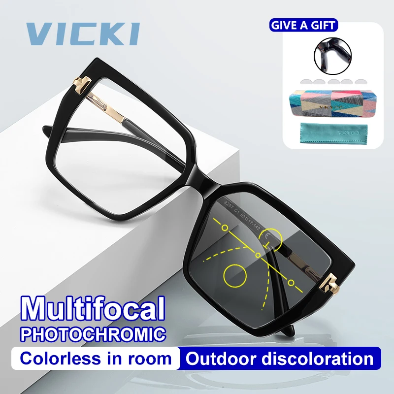 

Квадратные женские очки VICKI в большой оправе с защитой от синего света — настраиваемые с мультифокальными фотохромными функциями по рецепту 2267