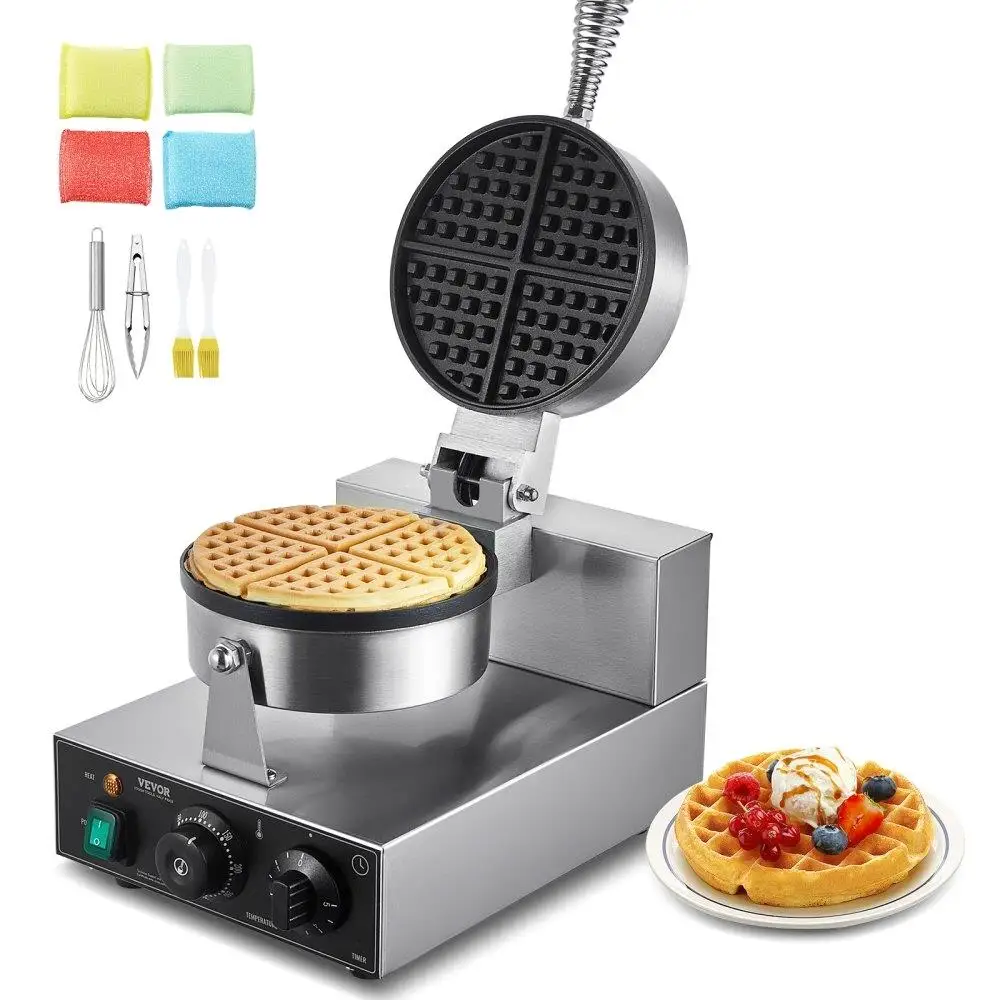 

Commercial Round Non-Stick Waffle Maker 1230W Professional Waffle Iron Baker Machine