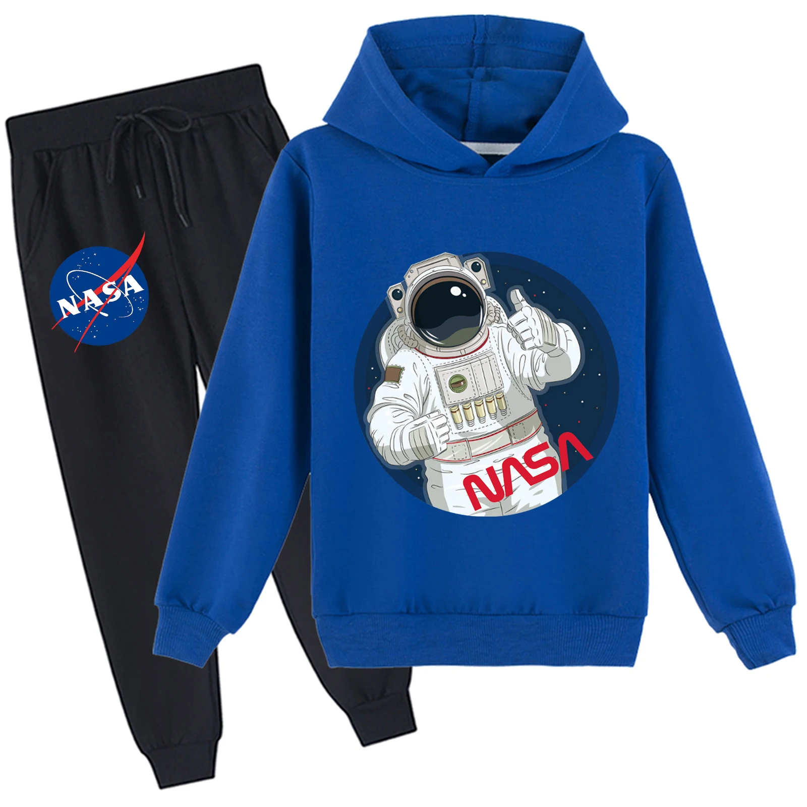طقم بلوفر مريح من ناسا للمراهقين وبنطلون ركض مكون من قطعتين، هوديس أساسي فضفاض بأكمام طويلة لعمر 2-14 سنة