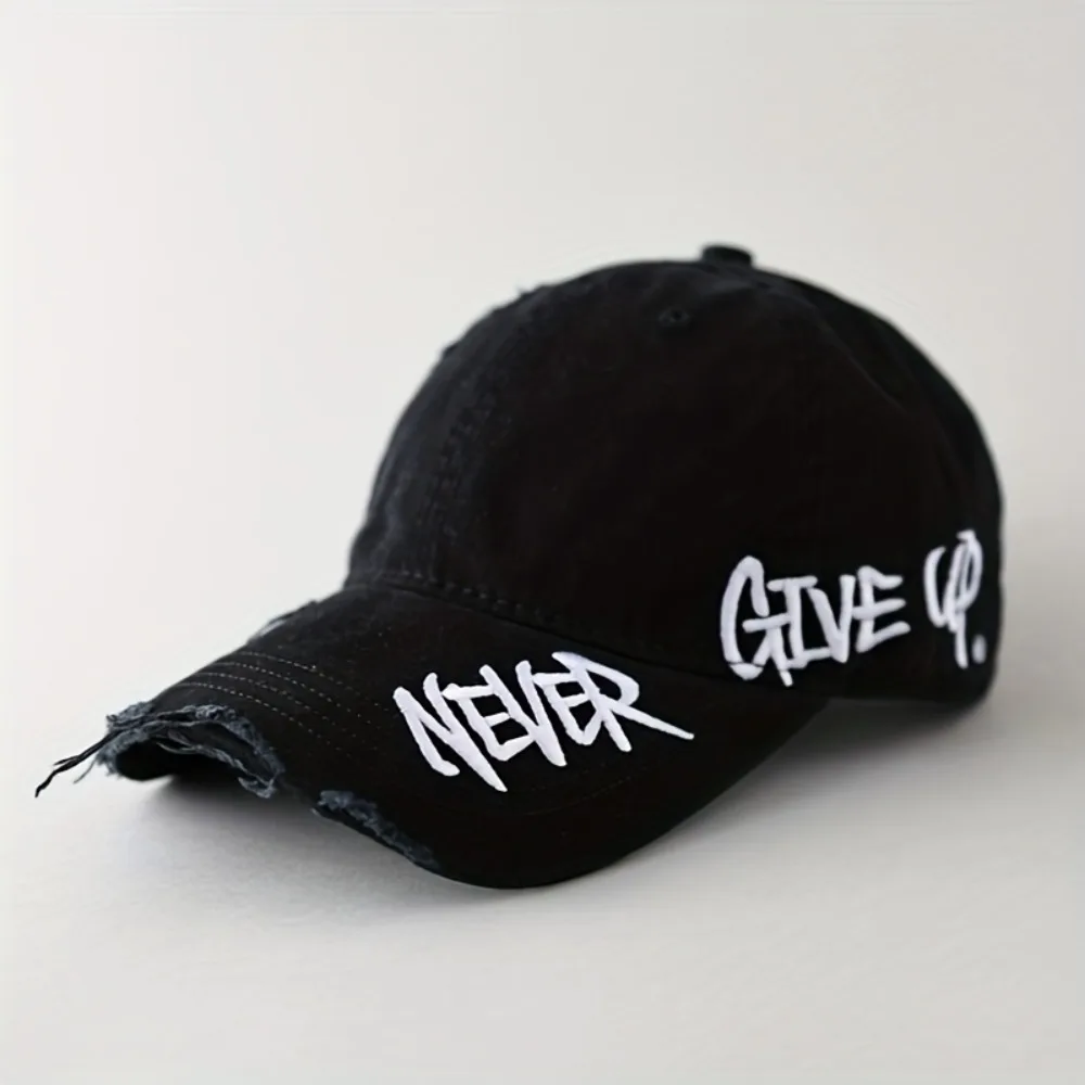 American-style Frayed Hole-sided Three-dimensional Embroidery Curved Brim Baseball Cap, Street Style Sun Protection Peaked Cap