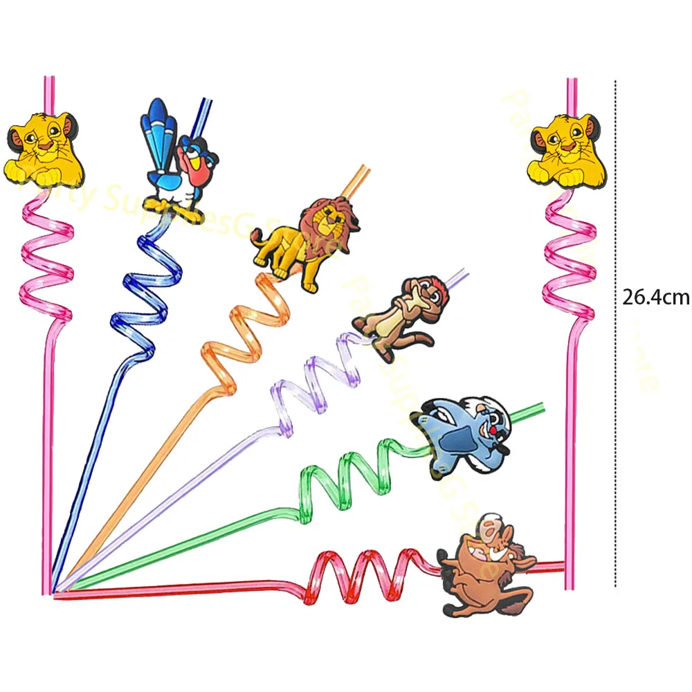 6/12pcs Disney Lion King Theme Reusable Drinking Straws Party Decor Kids Favors Simba Straws Birthday Party Baby Shower Supplie