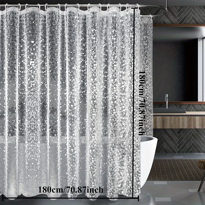 1 Set PEVA Material Stylish Translucent Shower Curtain With 12Pcs Hooks- 3 Models To Choose From, Easy to Clean Hanging