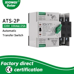 2P Din Rail ATS PV Inverter Dual Power Automatic Transfer Selector Switches Uninterrupted 100A 125A Photovoltaic Solar