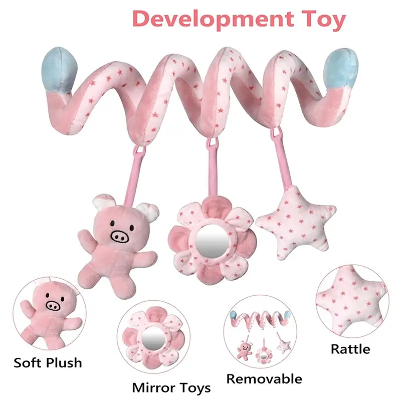 A63T - Spiralna zabawka do zawieszenia na fotelik dziecięcy z lustrem i piszczelkiem