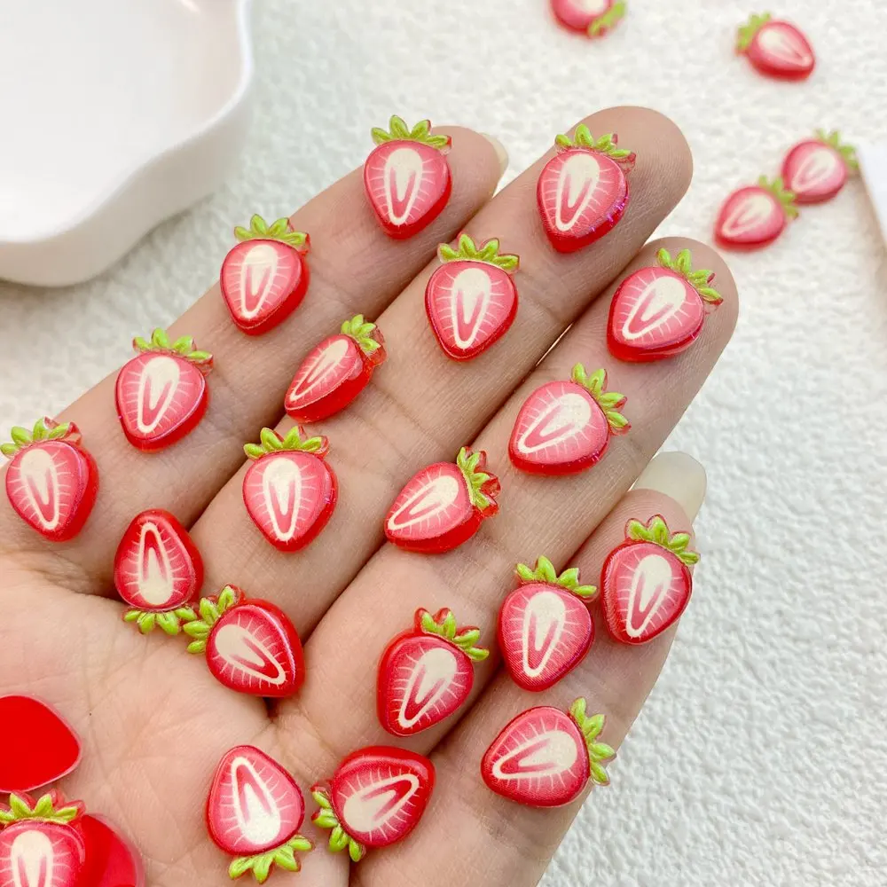 50Pcs New Cute Resin Mini Apple Strawberry Flat Back  Ornament Jewelry Making Manicure Hairwear Accessories