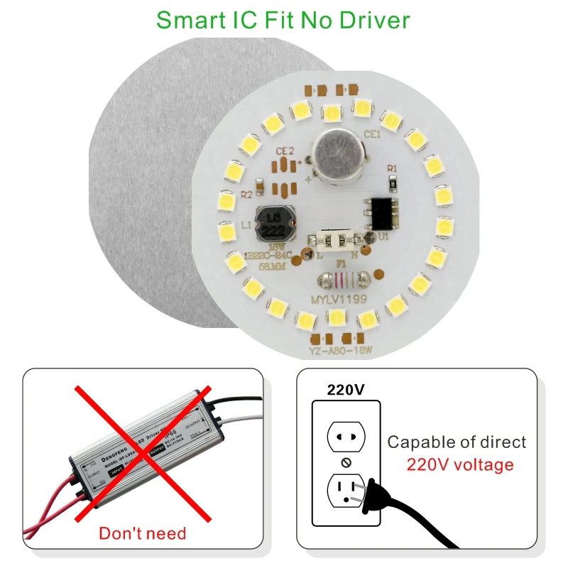 10 sztuk/partia Chip LED 5W 7W 9W 12W 15W 18W do żarówki 2835smd okrągłe koraliki światła AC 220V bez migotania żarówka chipy oświetlenie lampy