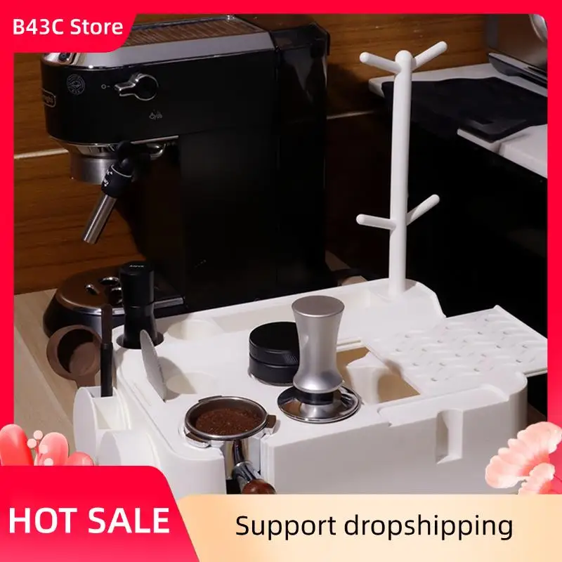 

B43C Espresso Tamping Station Espresso Organizer Box Multifunctional Handle Coffee Grounds Box Organzier