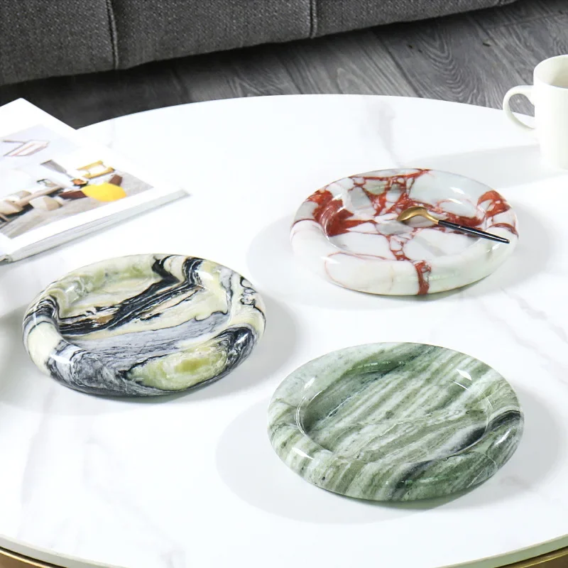 

Light Luxury Natural Marble Circular Fruit Tray Model Room Home Hotel Desktop Multifunctional Storage Tray Decoration Ornaments