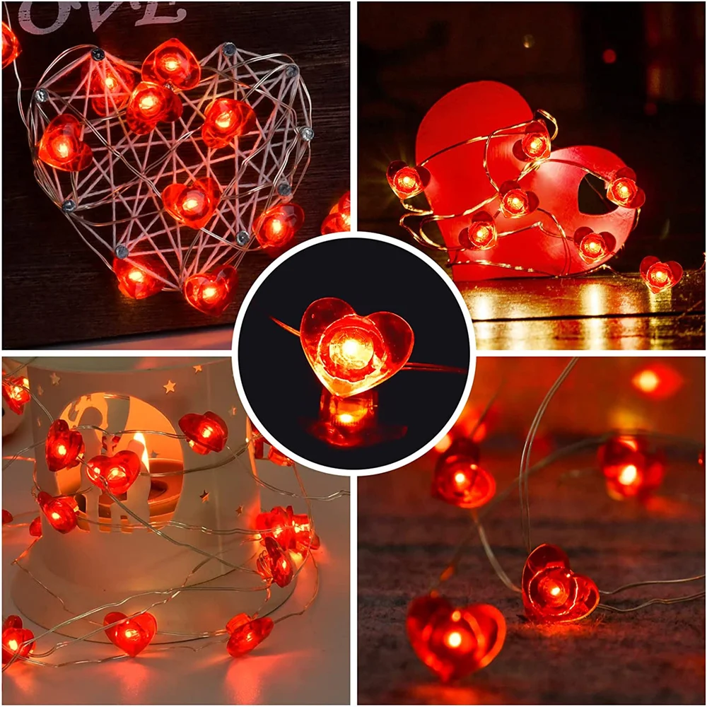 3M 30 Led Valentines Rode Hartvormige Night Lights String Led Licht Liefde Decor Light Remote Holiday Party Fairy bruiloft Verlichting
