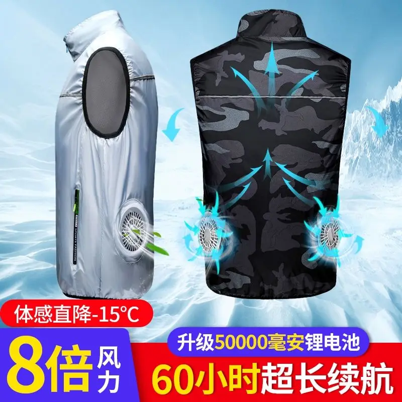 Fan Vest Air Conditioner Clothes Men's Summer Thin Overalls Vest Heatstroke Cooling Fishing Sunscreen Clothes