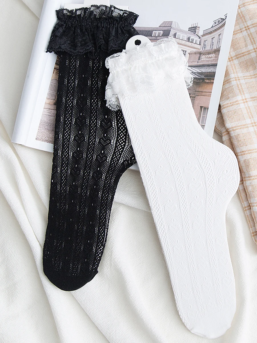 جوارب نسائية مثيرة من الدانتيل على الطراز الياباني ، رقيقة جدًا ، شفافة ، طاقم شبكي مجوف ، هاراجاكا ، جوارب طويلة ريترو ، موضة صيفية #5