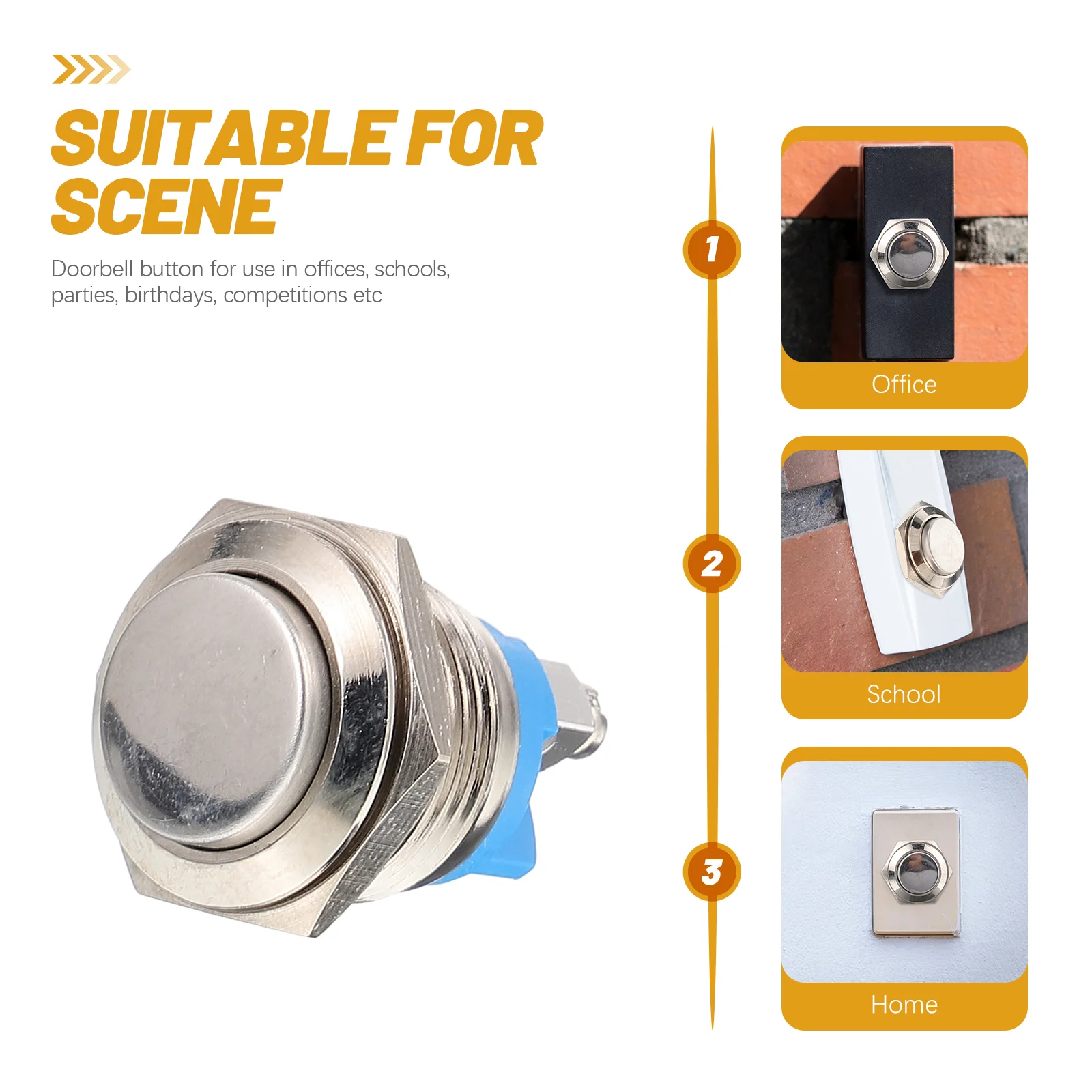 Botão da campainha para casa, Auto-resetting Ringer, Chime Door Bell Replacement Parts, Round Button Only