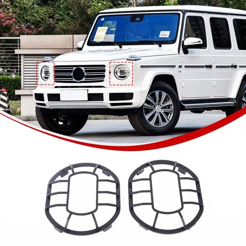 For Mercedes-Benz G-Class W464 2019-2025+ Carbon Steel Black Car Headlight Protective Mesh Decorative Stickers Car Accessories