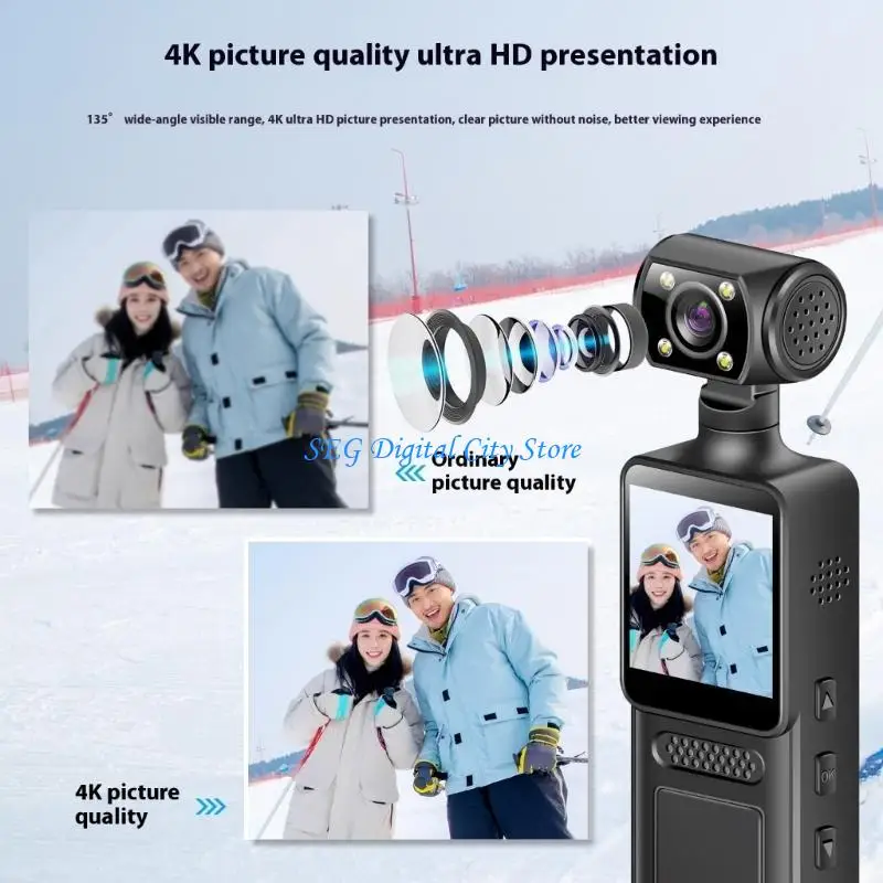 U75B Handheld 4K Sports Camera 180 Degree Mini Sport Camera LCD Screen Pocket Action