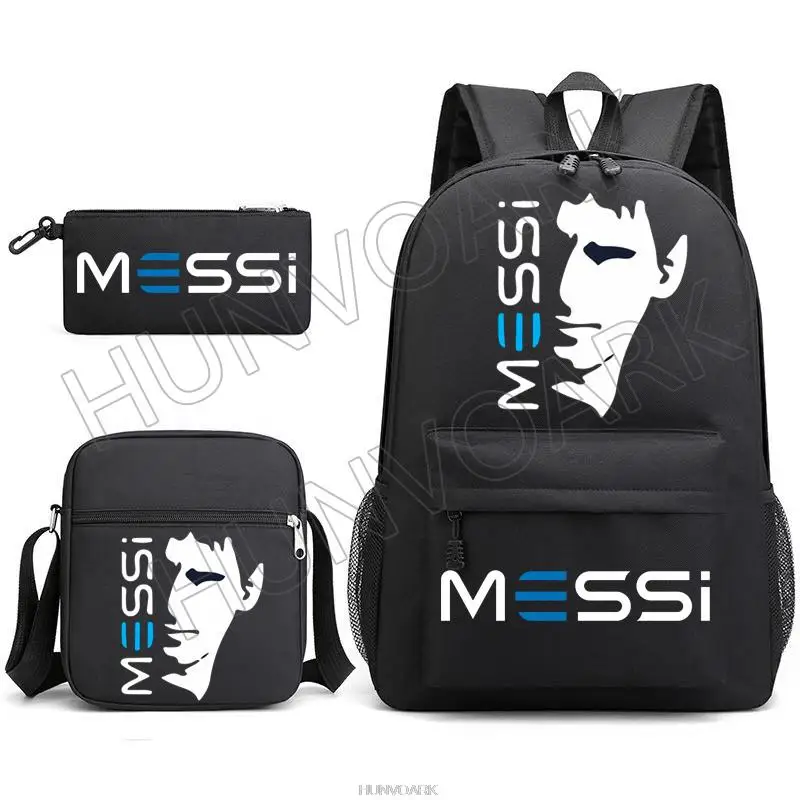 Mochila de fútbol de 3 piezas para niños y mujeres, morral escolar con diseño de superestrellas, Messi, ideal para viaje, portátil, estudiantes