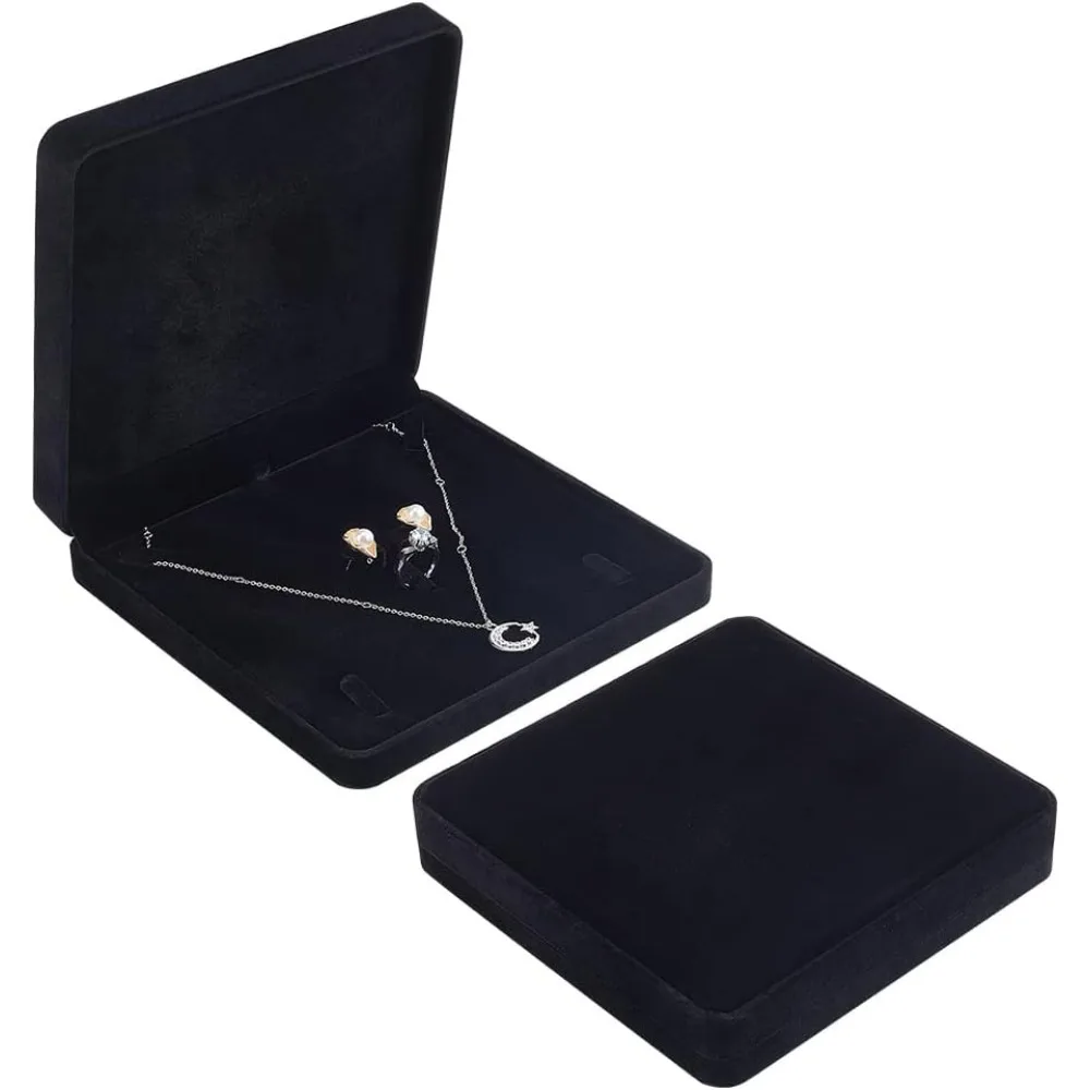 

2 pcs Black Velvet Jewelry Set Box Square 7.5x7.5x1.5inch Tray Travel Jewelry Organizer Jewelry Gift Box for Bracelet