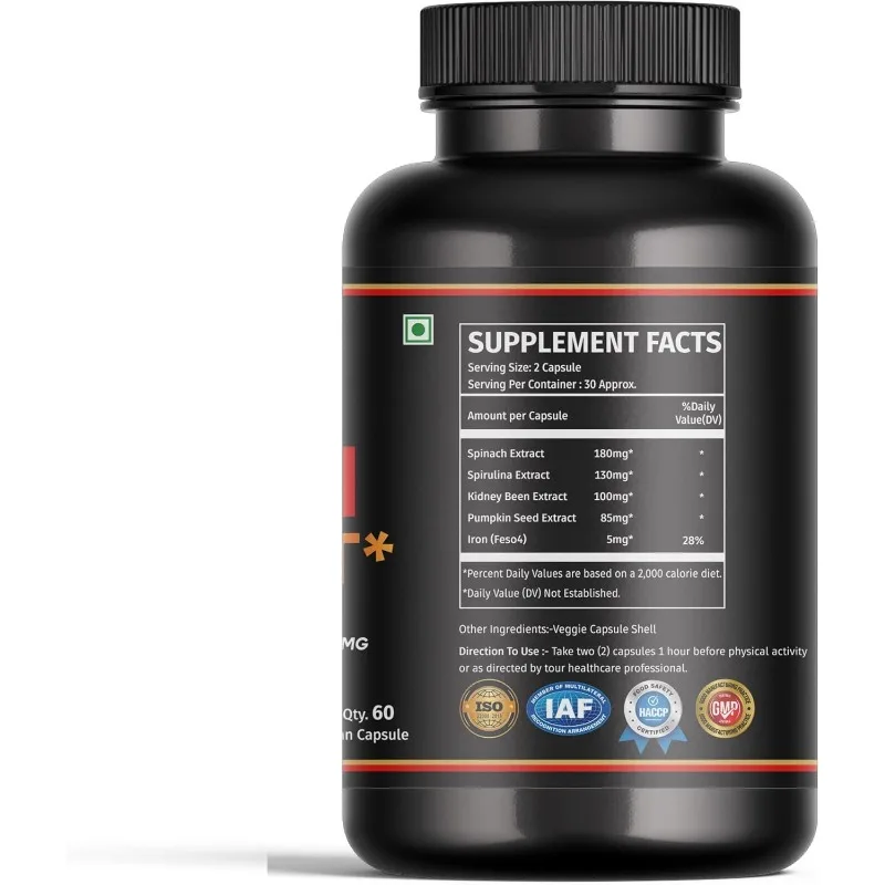 Iron Enhanced Capsule Formula Dietary Supplement 500mg-60 Capsules